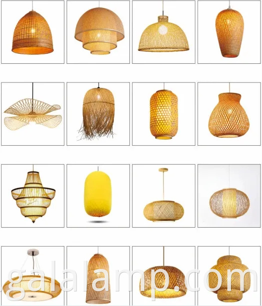 Grande lustre de pingente de bambu de vime com lâmpada decorativa de vime